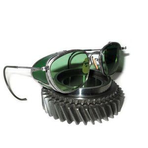 Antique American Optical Square Green Goggles Sunglasses Vtg AO Safety Glasses